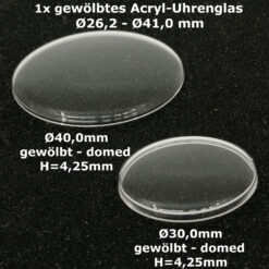 Uhrenglas Ersatzglas gewölbt Armbanduhr Taschenuhr ACRYL GLAS H: 4,25mm
