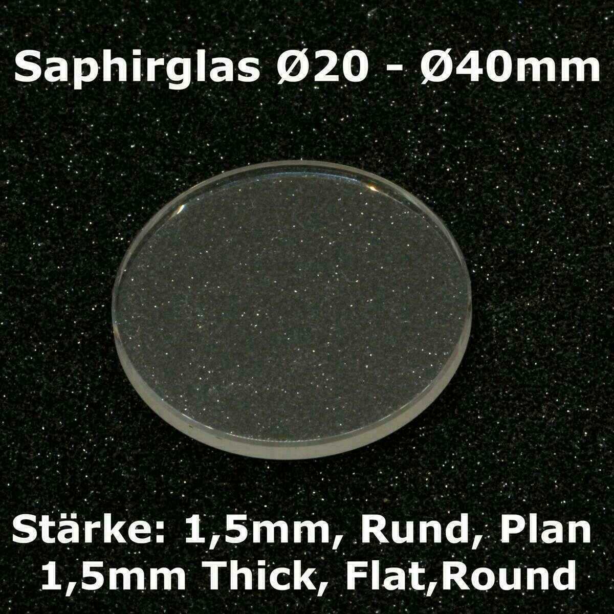 Cristal de reloj de zafiro de repuesto plano 1,5 mm Ø 18 - 45 mm