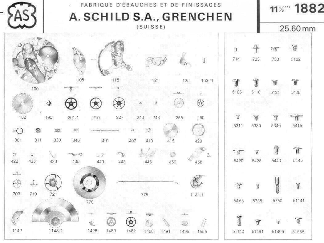 AS 1882 Watch Parts 201, 227, 1141/1, 1428, 1480, 1482, 1488, 1496