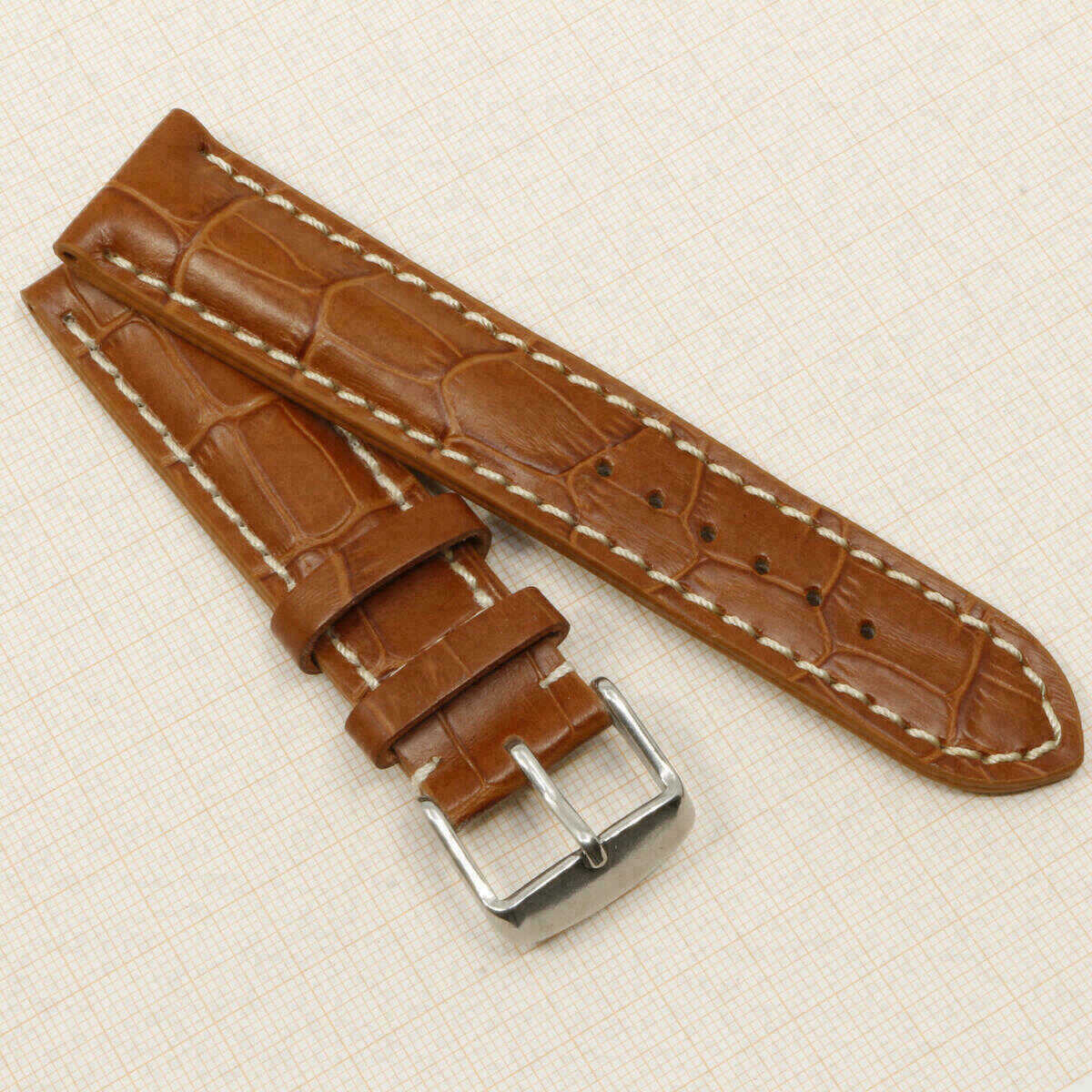 Uhrenarmband Leder Armband 22mm echt Leder Uhrband #Hellbraun Kroko Prägung (Kopie) – Bild 6