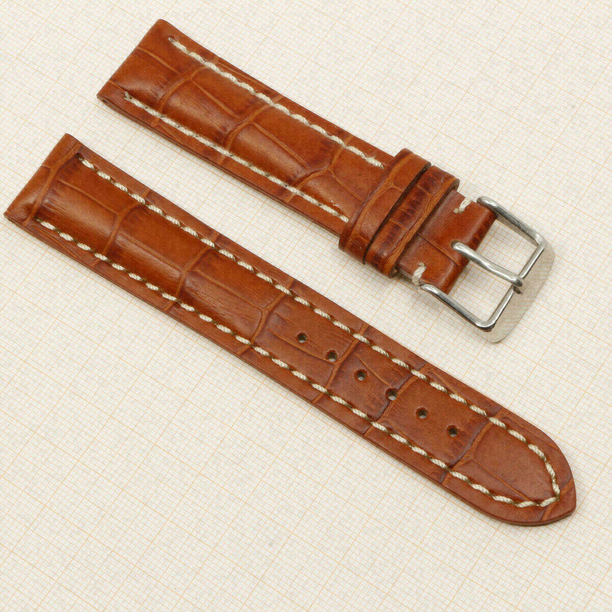 Bracelet de montre 20 mm en cuir véritable #Brun-rouge, motif crocodile (copie)