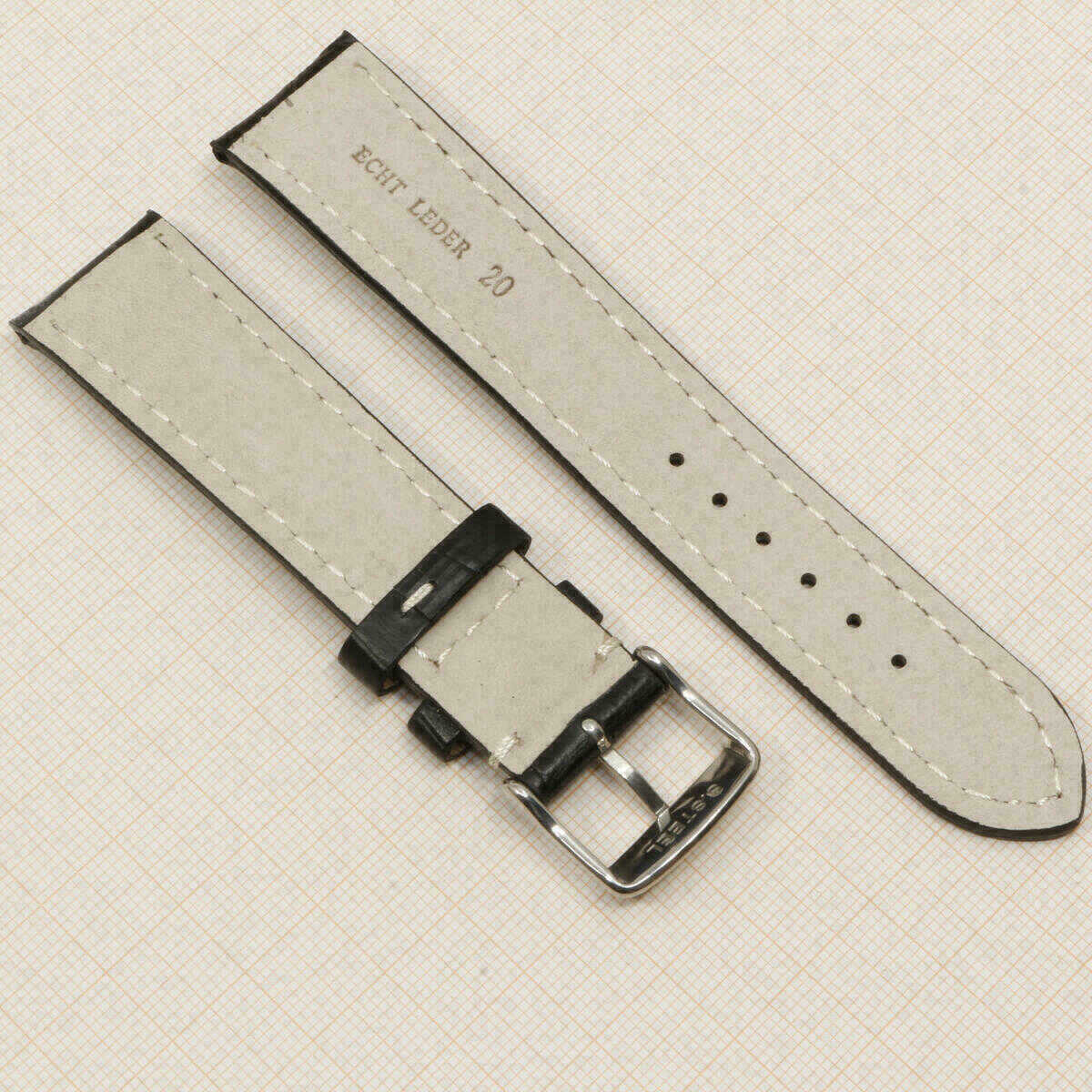 Bracelet noir 20 mm en cuir véritable, bracelet de montre motif crocodile #Noir (copie) – image 3