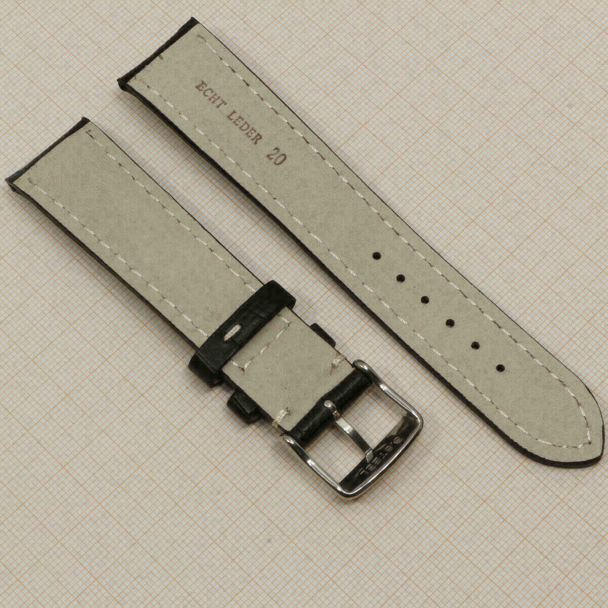 Bracelet noir 20 mm en cuir véritable, bracelet de montre motif crocodile #Noir (copie) – image 4