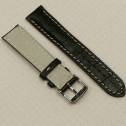 Bracelet noir 20 mm en cuir véritable, bracelet de montre motif crocodile #Noir (copie) – image 5