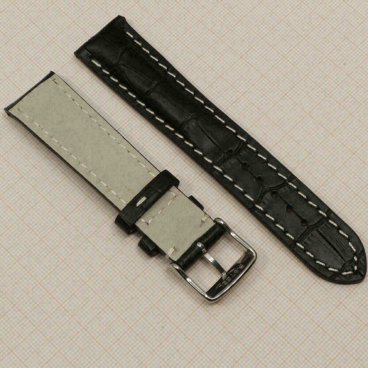 Bracelet noir 20 mm en cuir véritable, bracelet de montre motif crocodile #Noir (copie) – image 5
