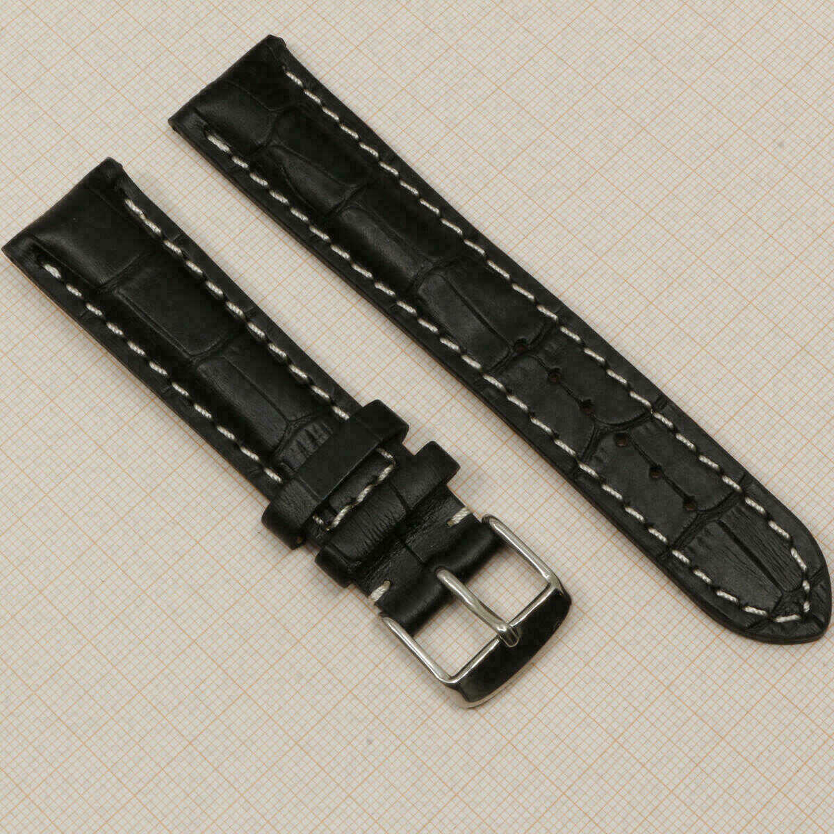 Bracelet noir 20 mm en cuir véritable, bracelet de montre motif crocodile #Noir (copie) – image 6