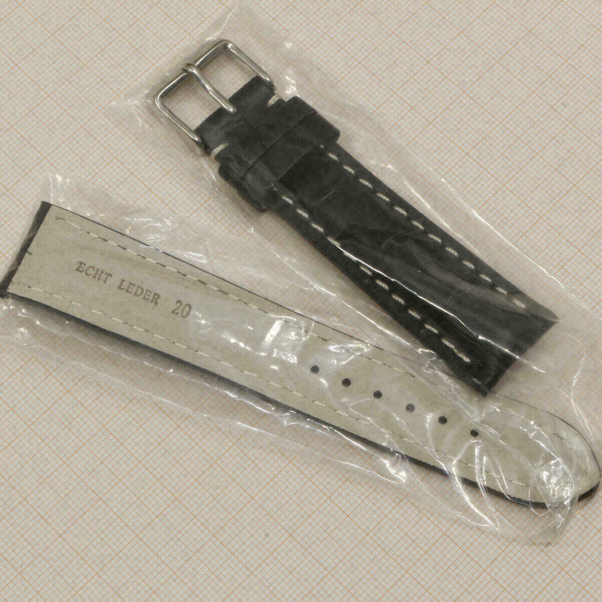 Bracelet noir 20 mm en cuir véritable, bracelet de montre motif crocodile #Noir (copie) – image 7
