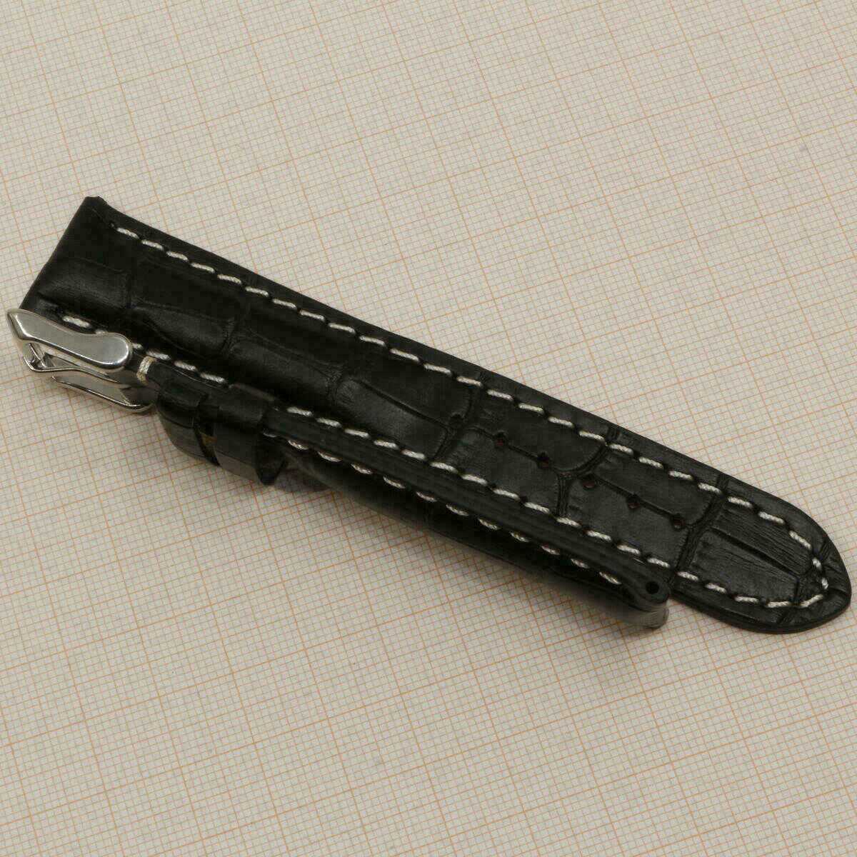 Bracelet noir 20 mm en cuir véritable, bracelet de montre motif crocodile #Noir (copie) – image 9