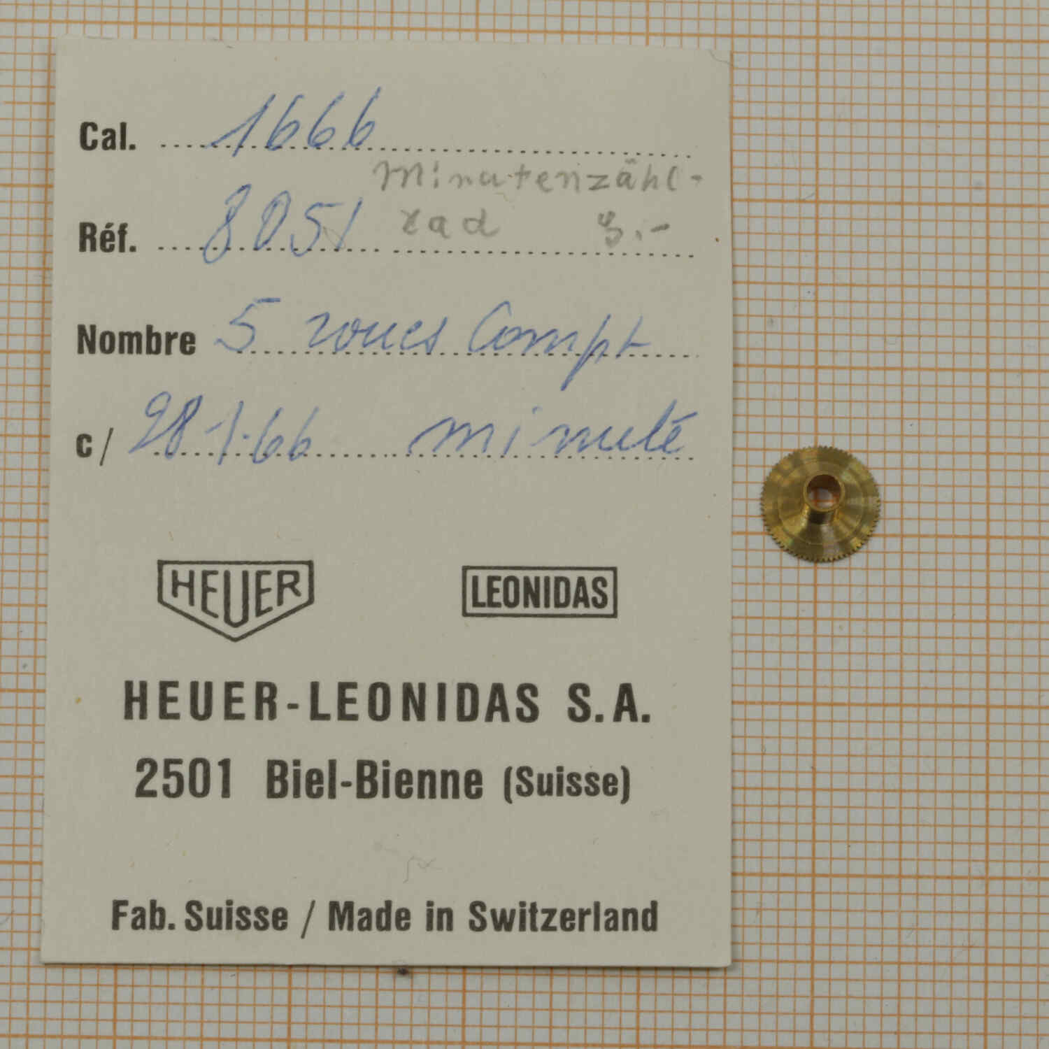 HEUER Cal. 1666 Part 8051 Minute Recording Wheel – NOS – Heuer Monte Carlo