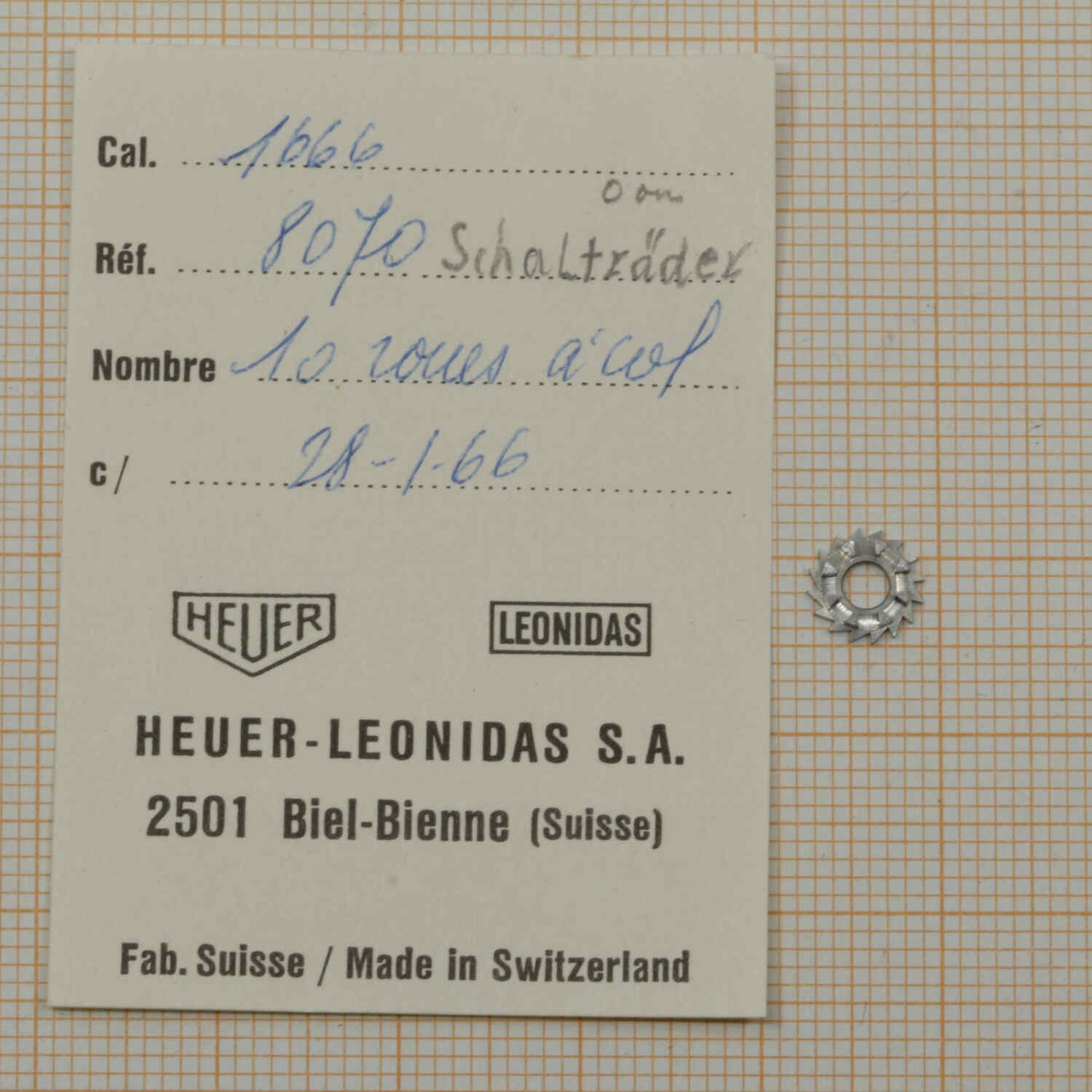 HEUER CAL. 1666 PART No. 8070 rueda de pilares - NOS - HEUER Monte Carlo