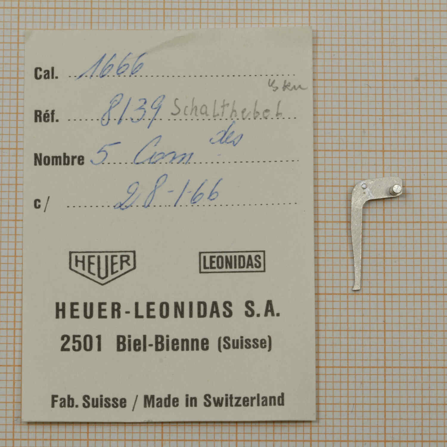 HEUER CAL. 1666 PART No 8139 Schalthebel, operating lever NOS HEUER Monte Carlo