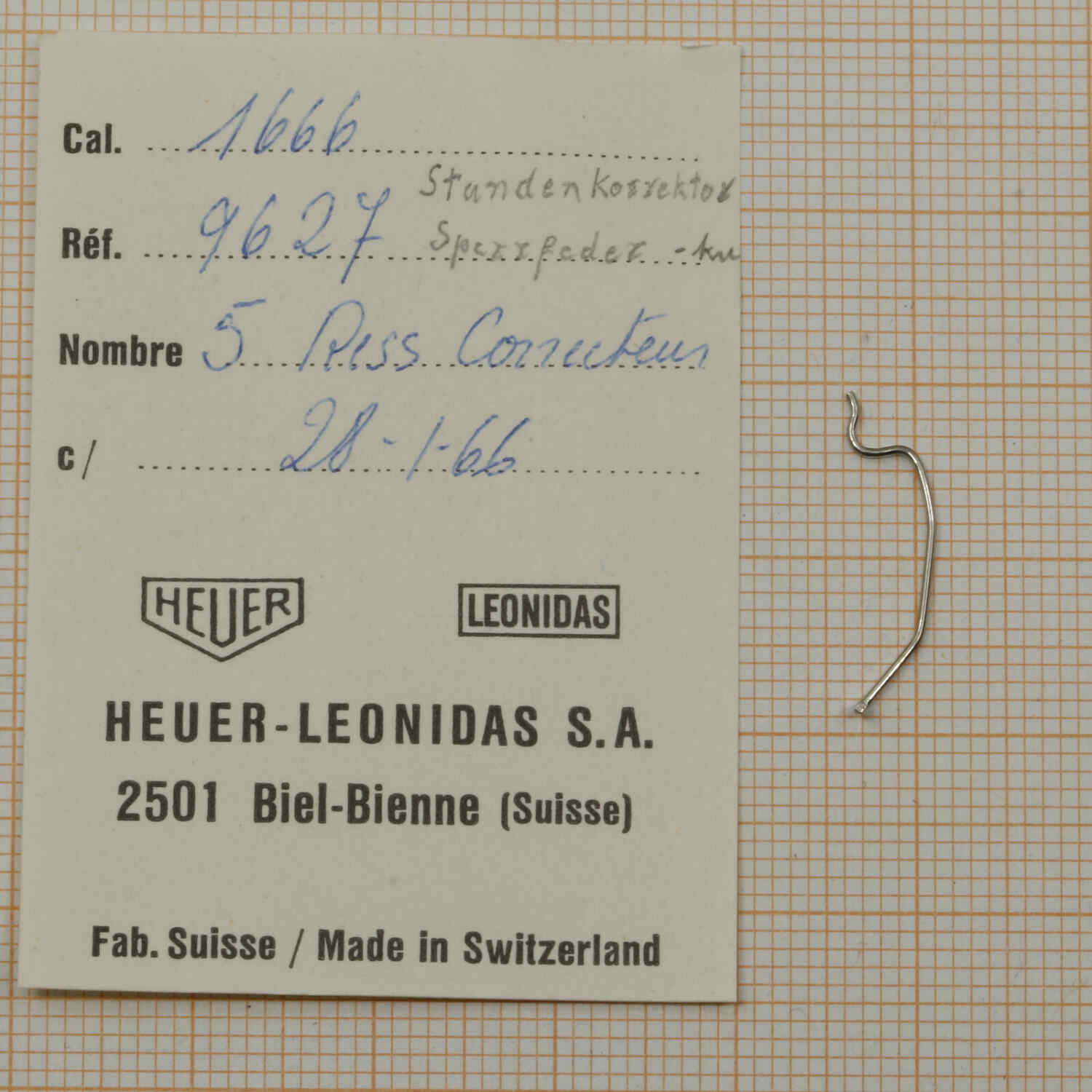 HEUER CAL. 1666 PART No 9627 muelle saltador de corrección de horas NOS~ HEUER Monte Carlo