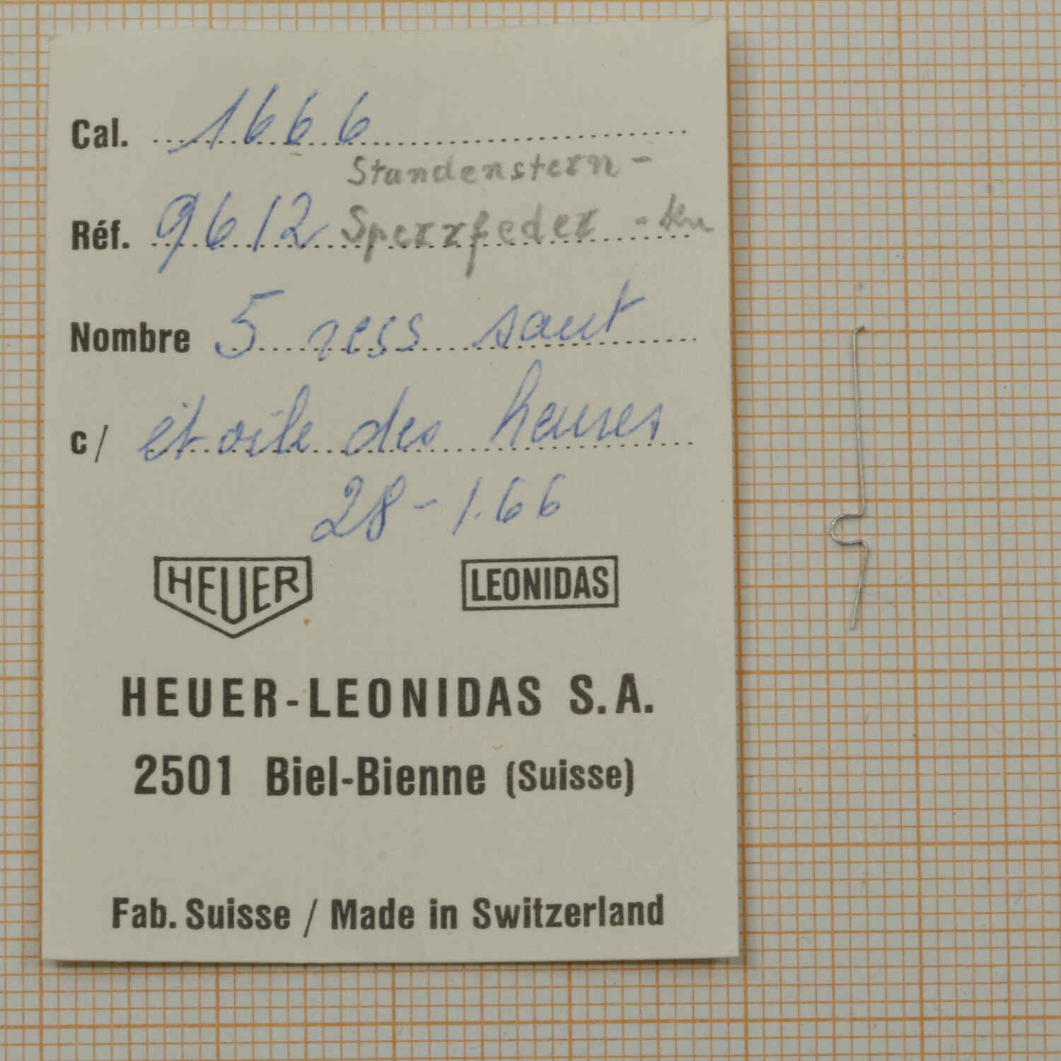 Hour Star Clicking Spring for HEUER 1666 – Part 9612 – Heuer Monte Carlo – NOS