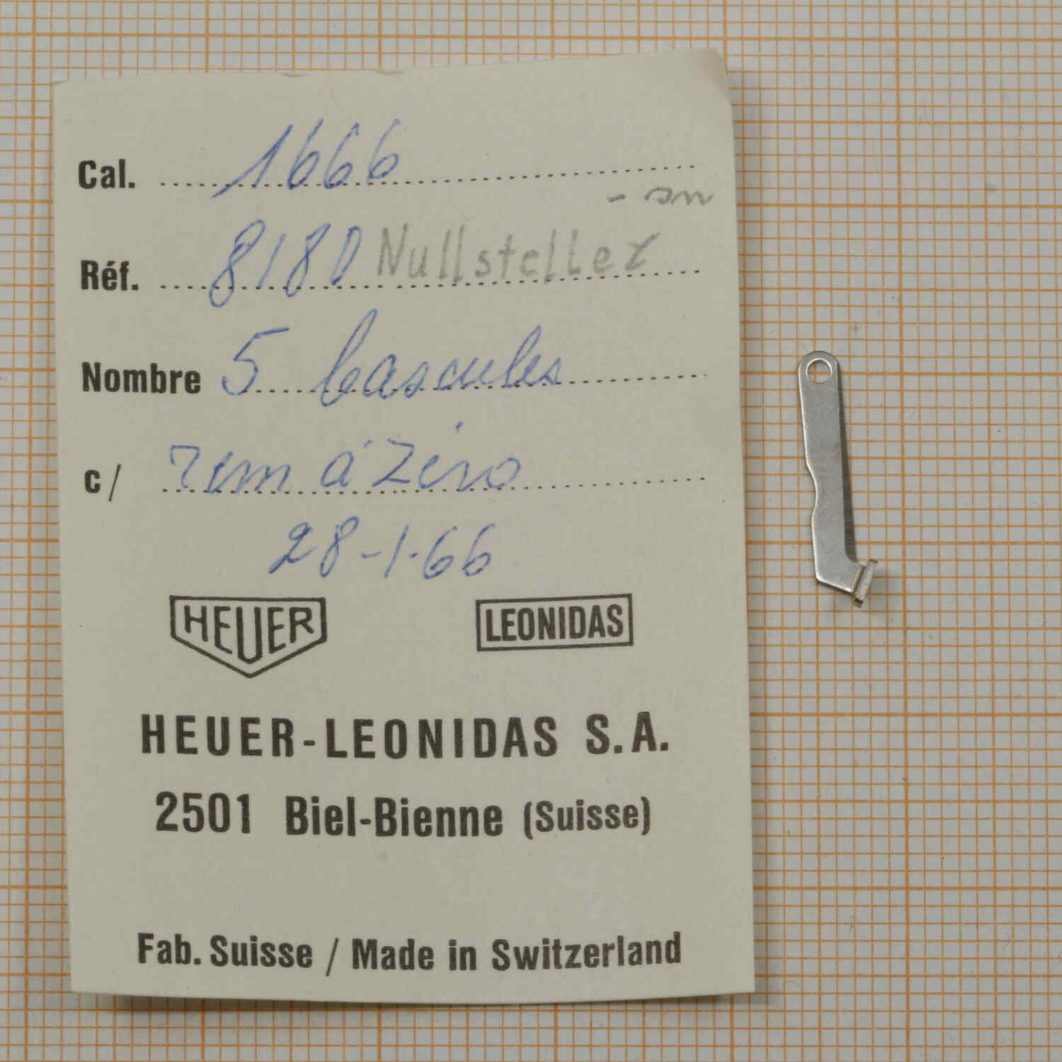 HEUER CAL. 1666 PART No. 8180 Nullsteller, Fly-Back lever NOS HEUER Monte Carlo