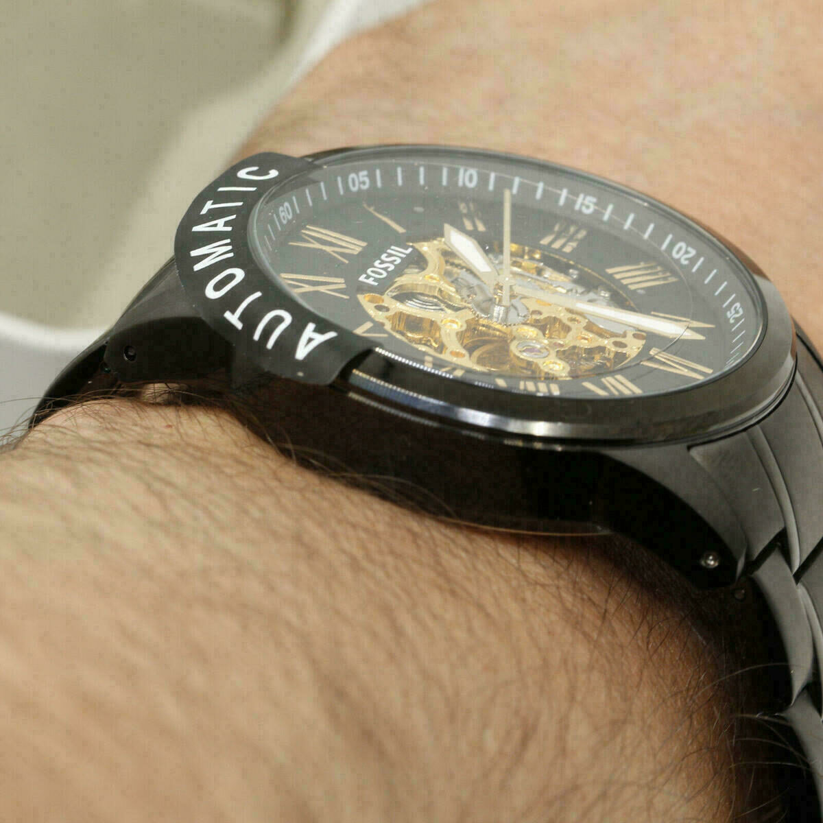 Automatic Men's Watch Fossil Black Ion Stainless Steel Skeleton BQ2092 – image 7
