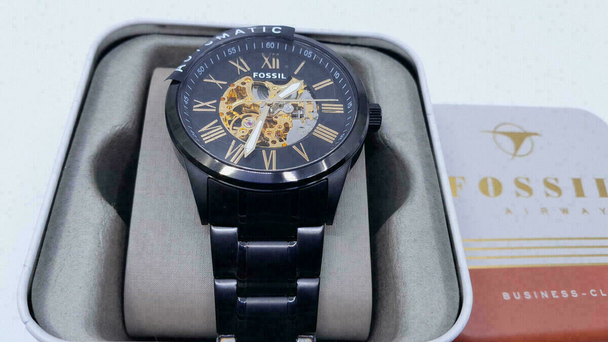 Automatic Men's Watch Fossil Black Ion Stainless Steel Skeleton BQ2092 – image 8