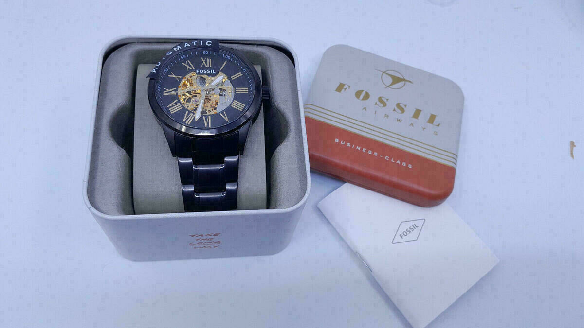 Automatic Men's Watch Fossil Black Ion Stainless Steel Skeleton BQ2092 – image 9