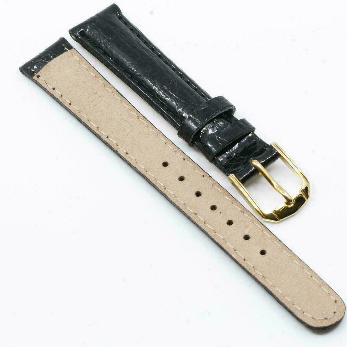 Bracelet en cuir sans couture pour montre, cuir véritable, 14 mm / 16 mm #Doré – image 6