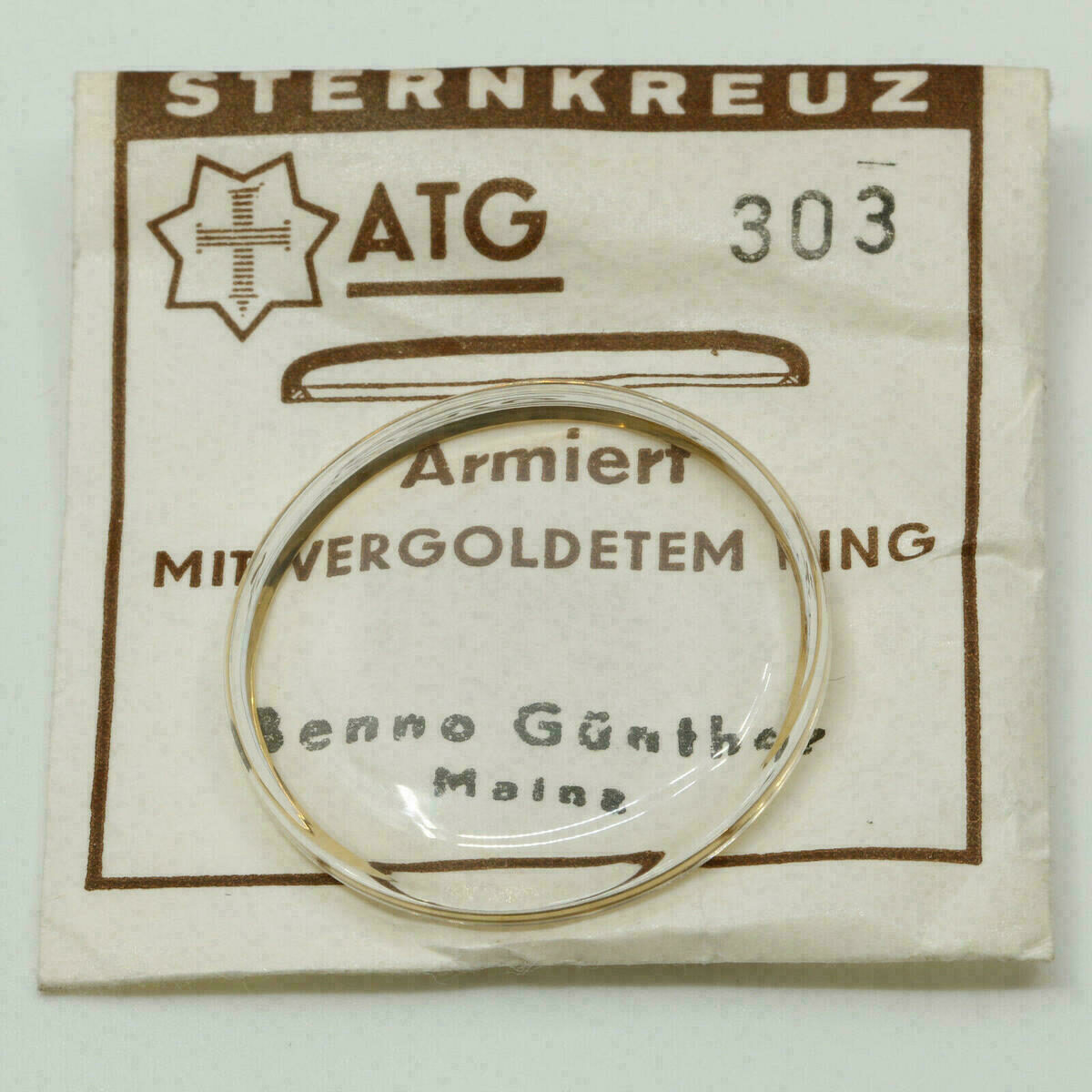 Vetro per orologio Sternkreuz ATG bombato armato con anello dorato, orologio da polso – immagine 3