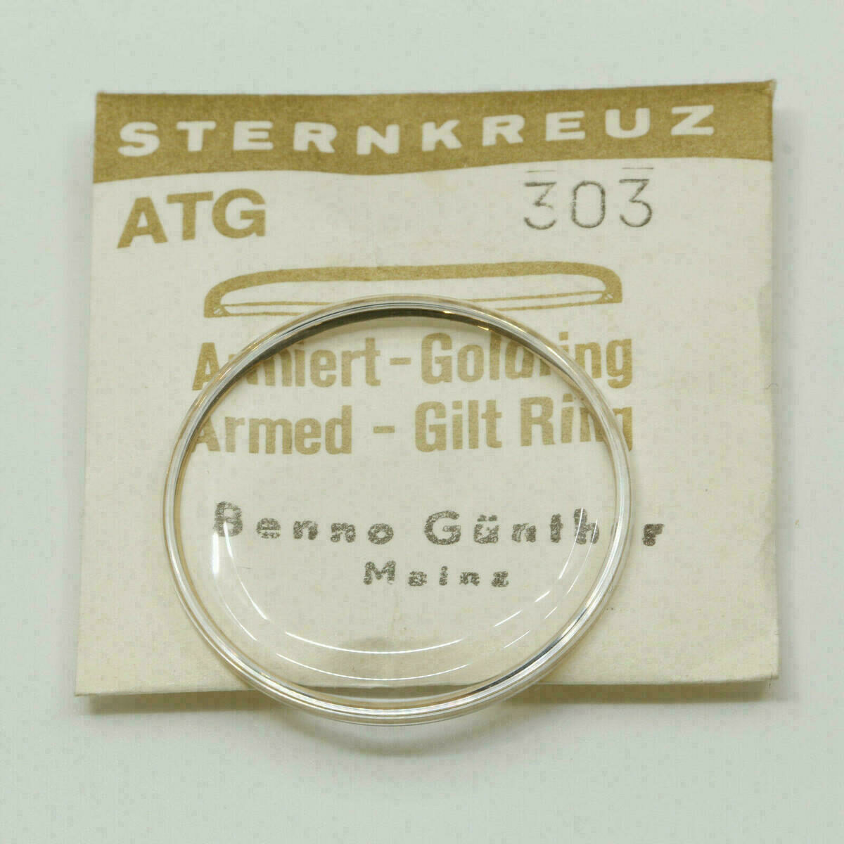 Vetro per orologio Sternkreuz ATG bombato armato con anello dorato, orologio da polso