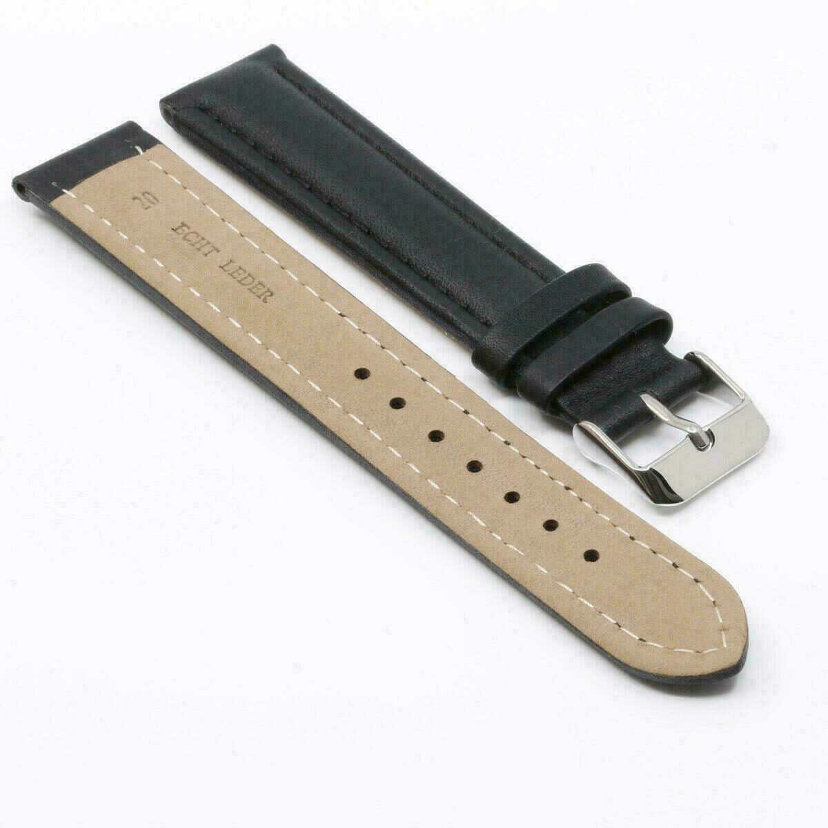Uhrenarmband Leder Armband, echt Leder Uhrband, Ersatzband Schwarz 18 oder 20mm – Bild 3