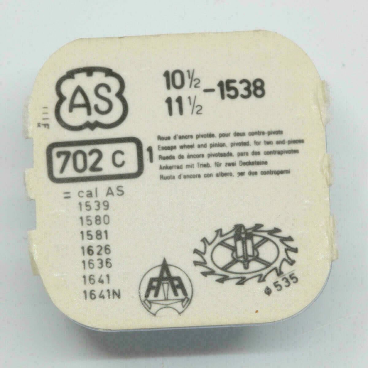 AS 1538 PART 702 C, Ankerrad, Escape Wheel 1539 1580 1581 1626 1636 1641 1641N