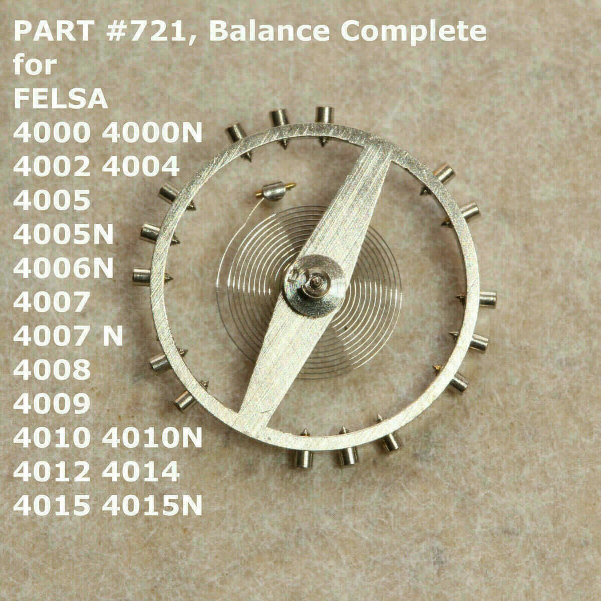 Balance Wheel with Hairspring for FELSA 4002, Part 721, Incabloc – NOS