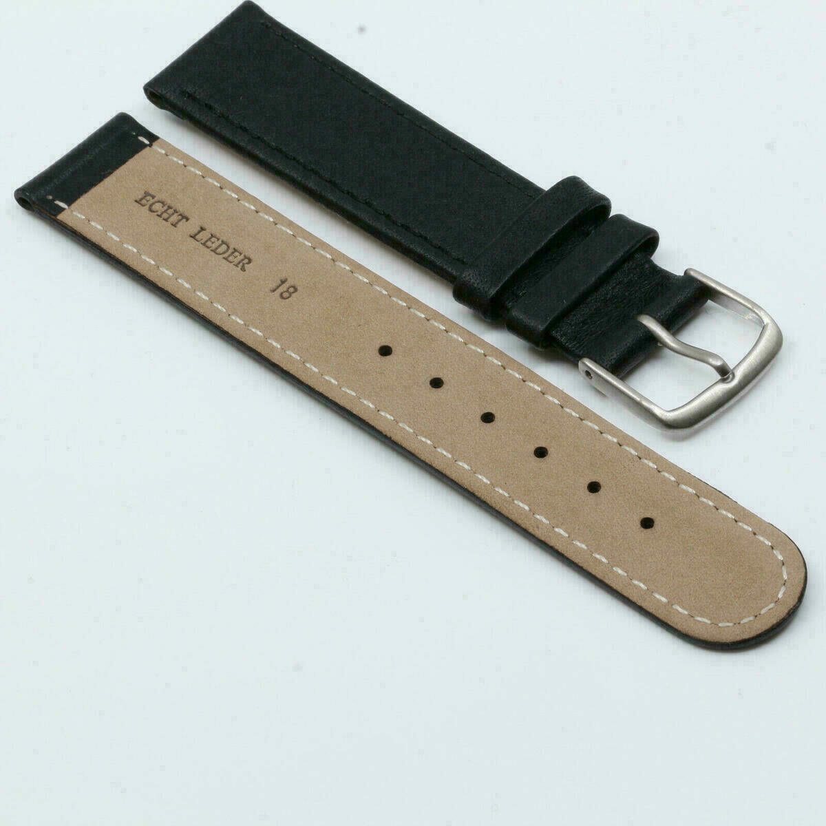 Correa de reloj de piel auténtica, correa de repuesto negra #Silber 18mm – imagen 2