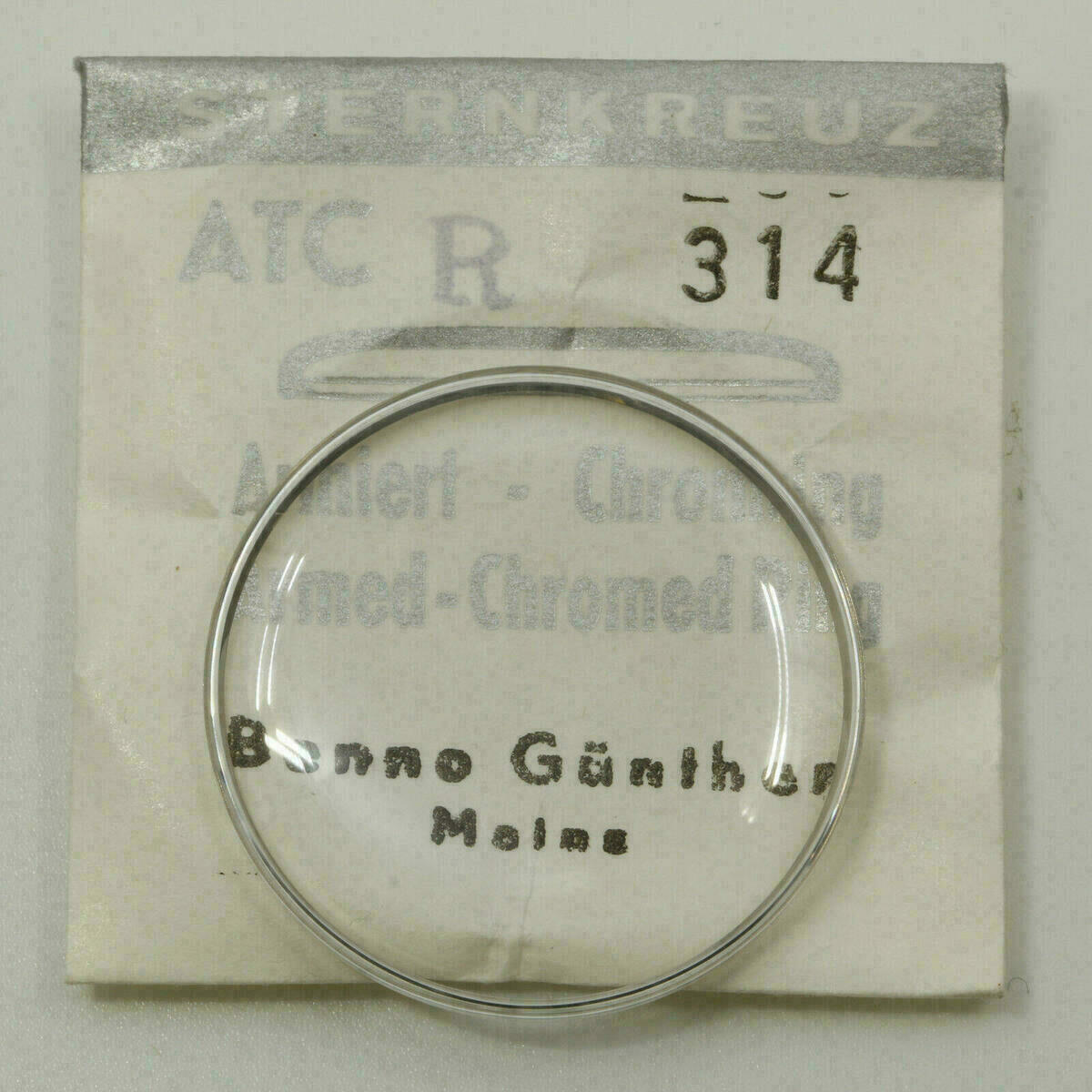 Uhrenglas Sternkreuz ATCR gewölbt armiert m Chromring Uhrglas Watch glass