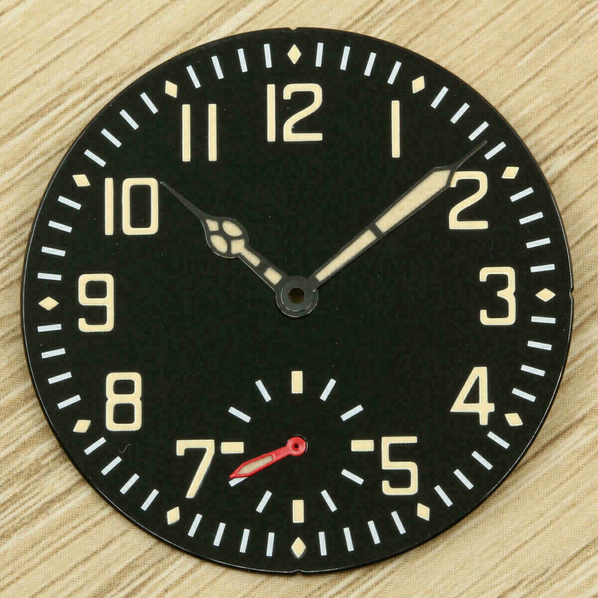 Quadrante da aviatore per ETA Unitas 6498, smalto nero, Superluminova – immagine 5