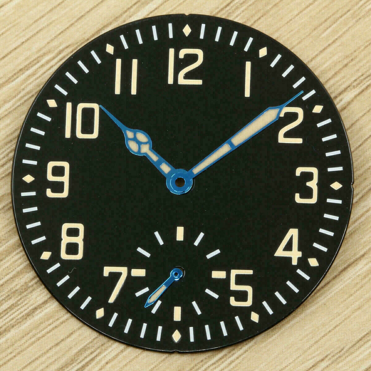 Quadrante da aviatore per ETA Unitas 6498, smalto nero, Superluminova – immagine 6