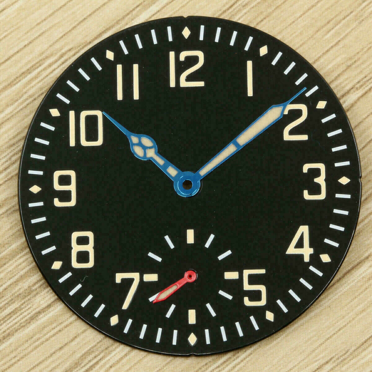 Quadrante da aviatore per ETA Unitas 6498, smalto nero, Superluminova – immagine 7