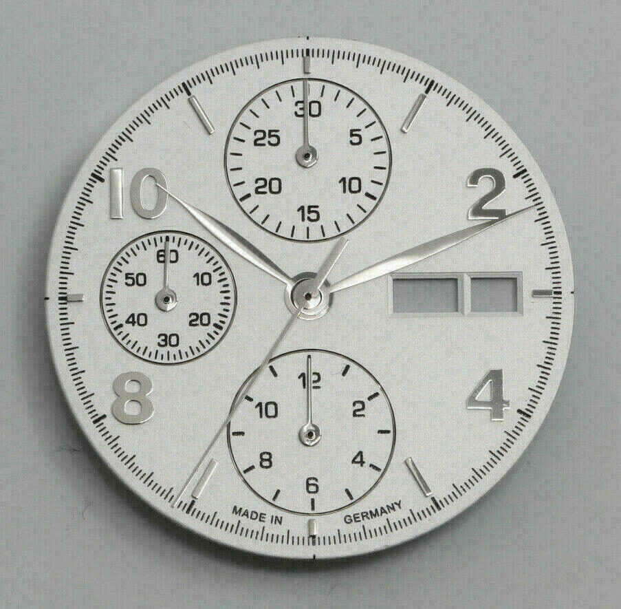 Esfera y juego de agujas para ETA Valjoux 7750 cronógrafo blanco / plata 30.8 mm