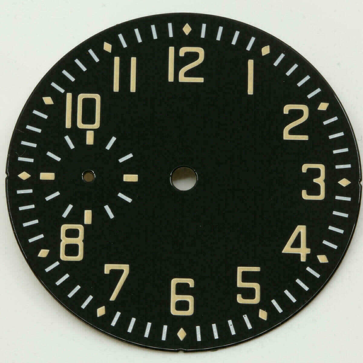 Quadrante da aviatore per ETA Unitas 6497, smalto nero, Superluminova