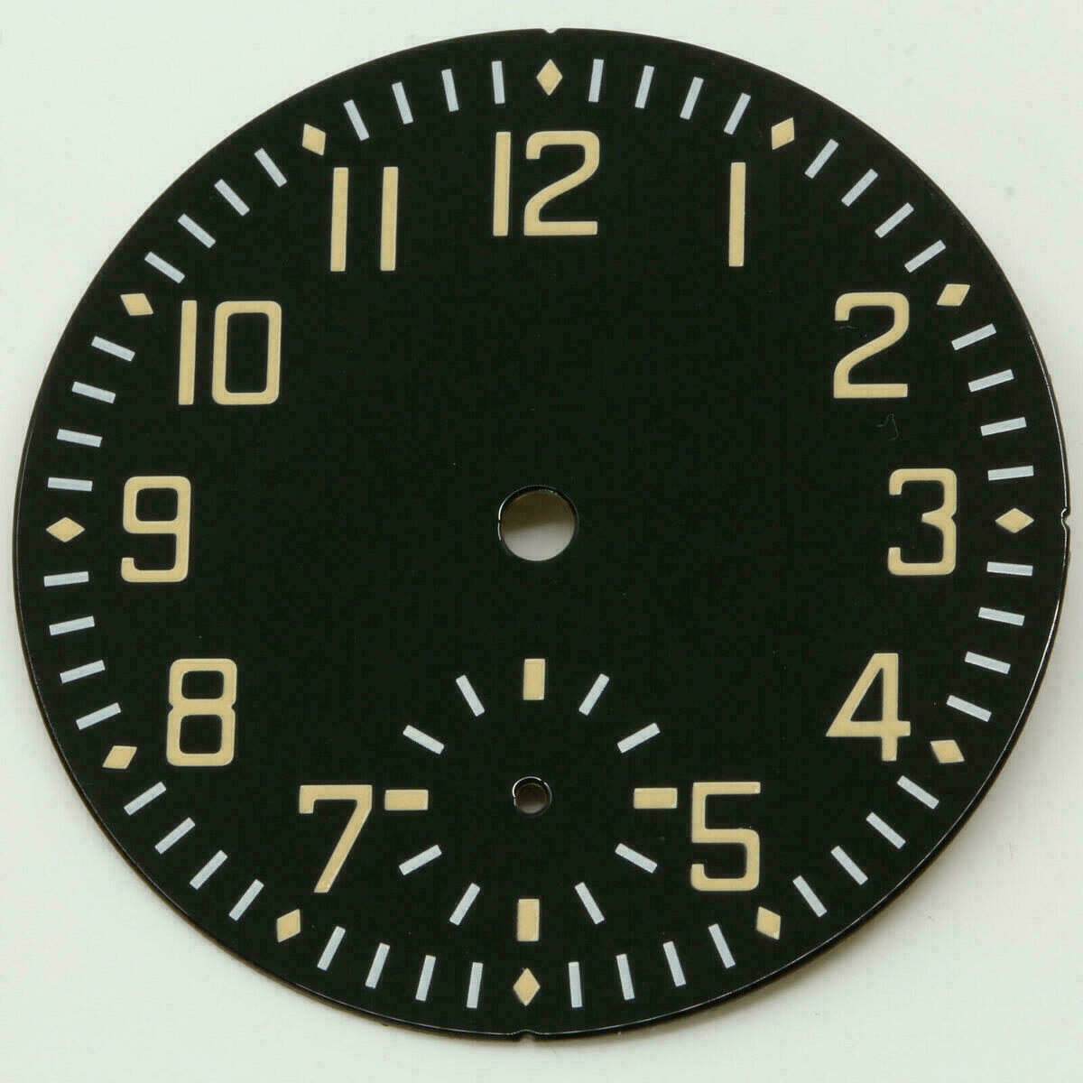 Quadrante da aviatore per ETA Unitas 6498, smalto nero, Superluminova