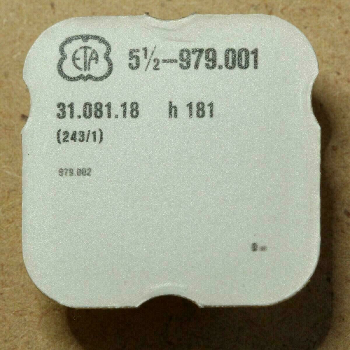 ETA 979.001 PART 243 /1 cañón de minutos liso Ref. 31.081.18 - 979.002 h 181 - NOS -