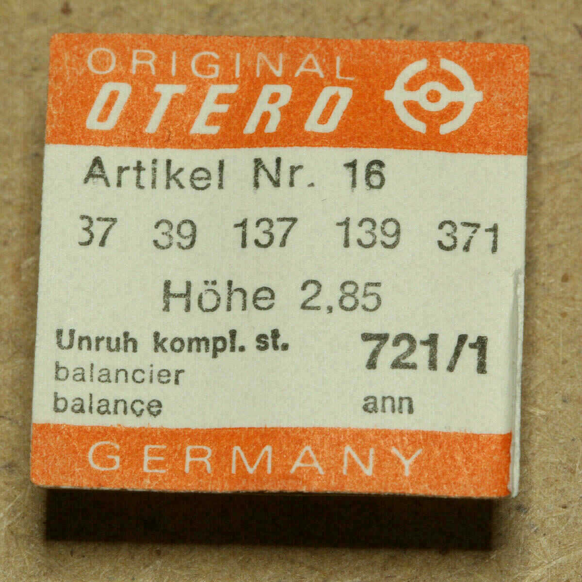 OTERO 37 PART 721 /1, UNRUH, Balance complete, 39 137 139 371 H.285 EPPLE / OTTO