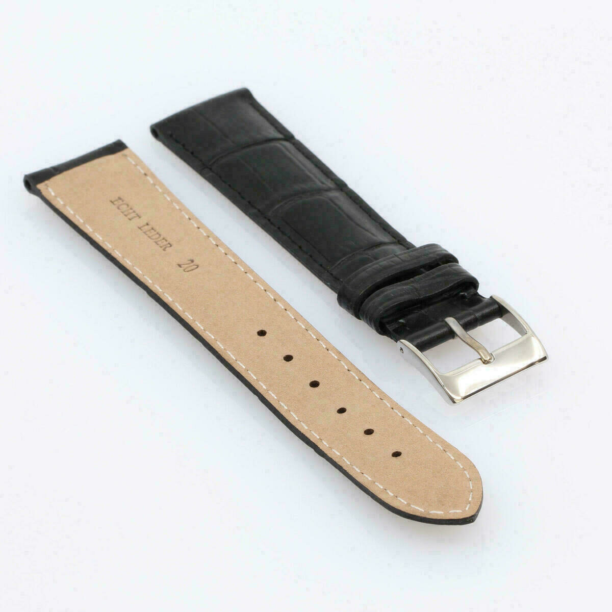 Correa de reloj de piel auténtica 125/85 mm 20 mm NUEVA – imagen 4