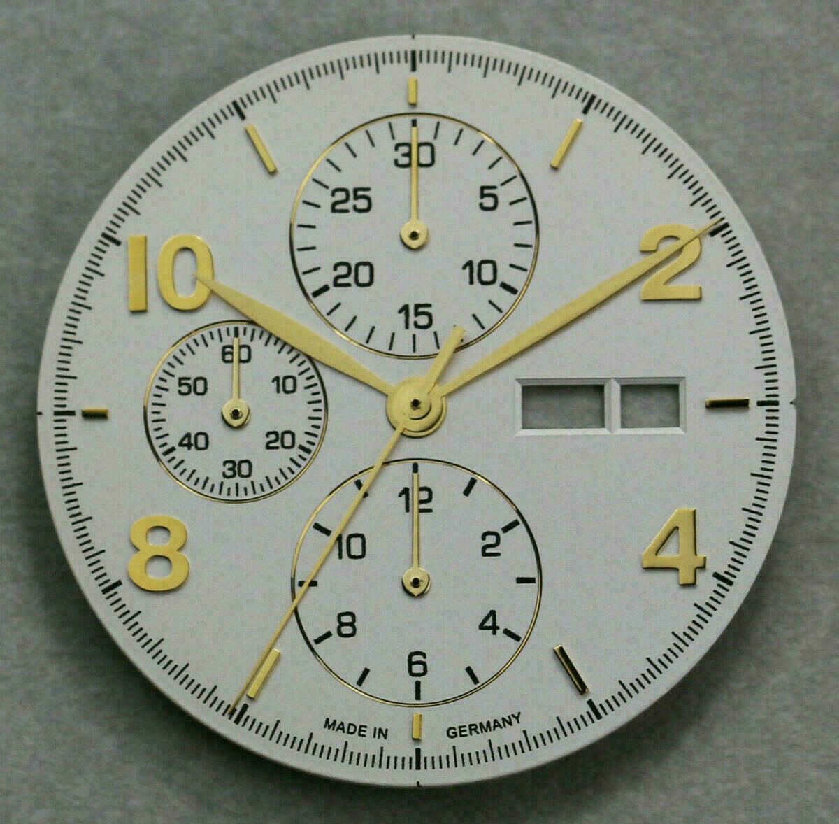 Cadran ETA Valjoux 7750 blanc-or et jeu d’aiguilles pour chronographe, or – neuf